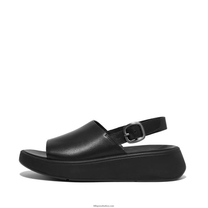 Women F-MODE Leather Flatform Back-Strap Sandals Fitflop 882F43 All Black