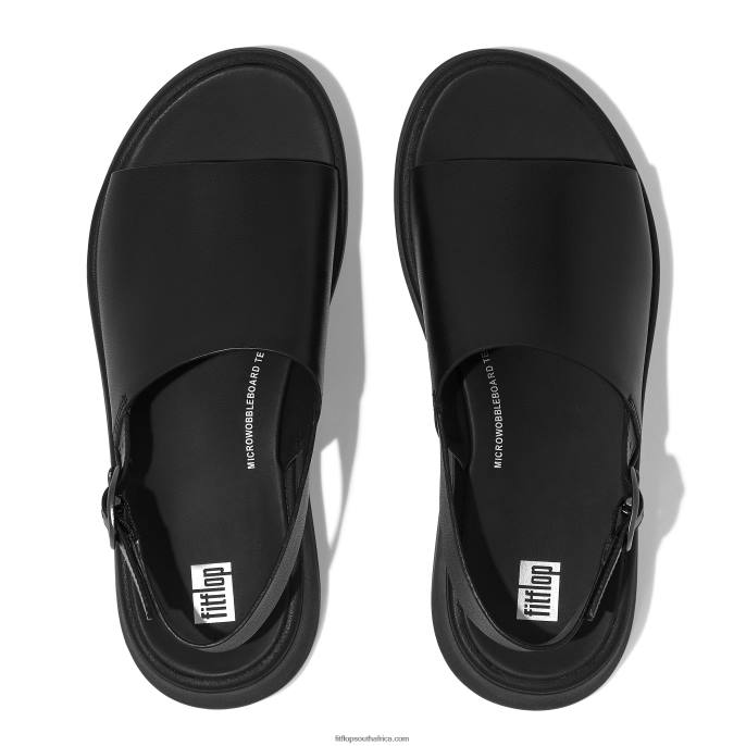 Women F-MODE Leather Flatform Back-Strap Sandals Fitflop 882F43 All Black