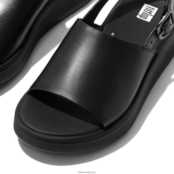 Women F-MODE Leather Flatform Back-Strap Sandals Fitflop 882F43 All Black
