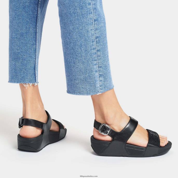 Women LULU Crystal Back-Strap Sandals Fitflop 882F72 All Black