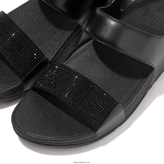 Women LULU Crystal Back-Strap Sandals Fitflop 882F72 All Black