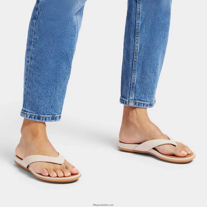 Women GRACIE Leather Flip Flops Fitflop 882F13 Stone Beige