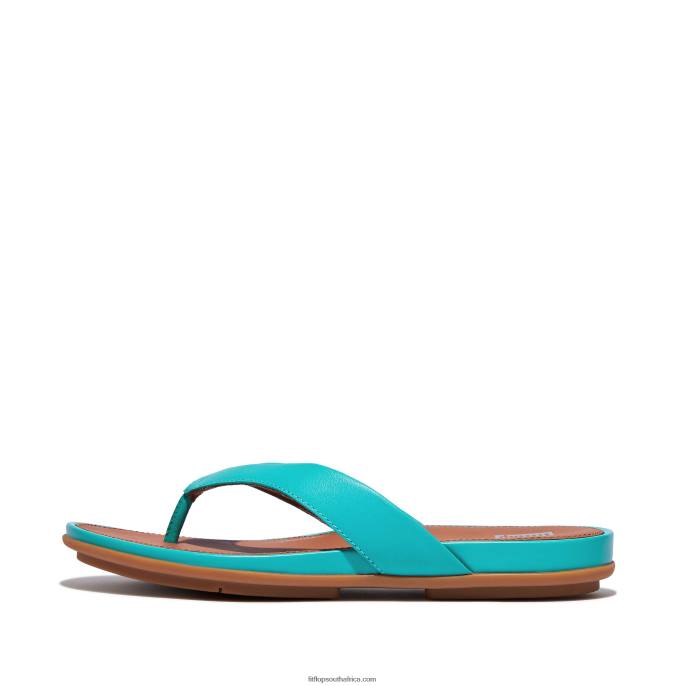 Women GRACIE Leather Flip Flops Fitflop 882F8 Tahiti Blue