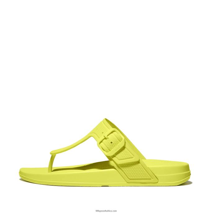 Women IQUSHION Adjustable Buckle Flip Flops Fitflop 882F3 Electric Yellow