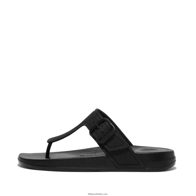 Women IQUSHION Adjustable Buckle Flip Flops Fitflop 882F4 All Black