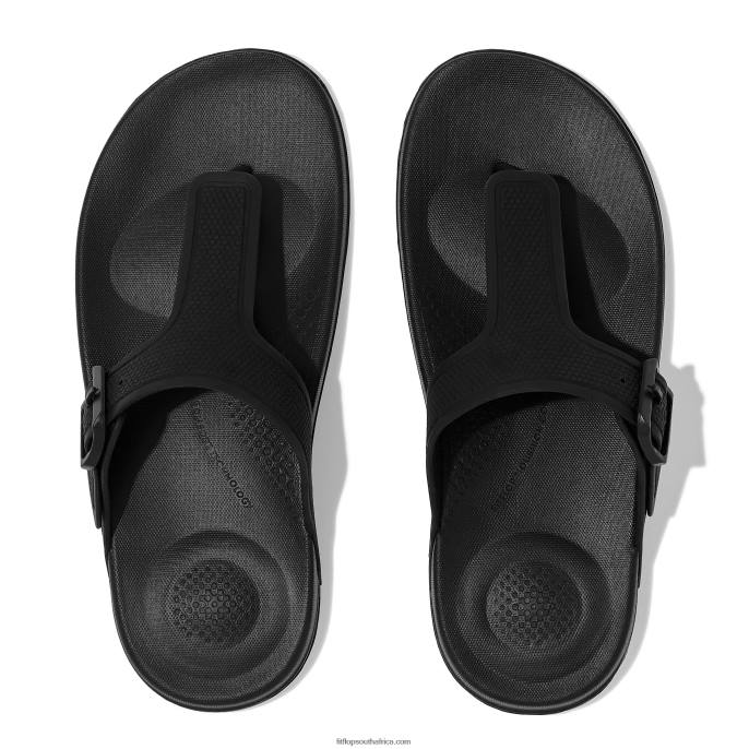 Women IQUSHION Adjustable Buckle Flip Flops Fitflop 882F4 All Black
