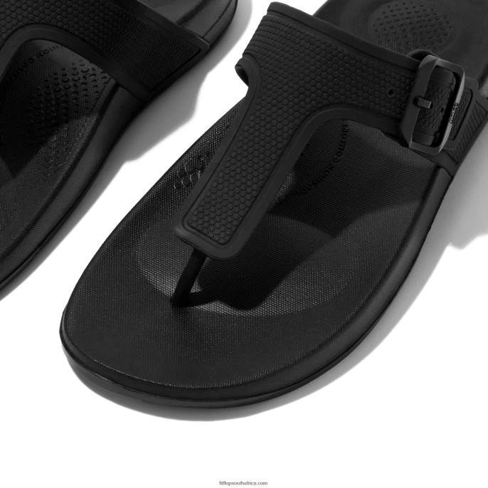 Women IQUSHION Adjustable Buckle Flip Flops Fitflop 882F4 All Black