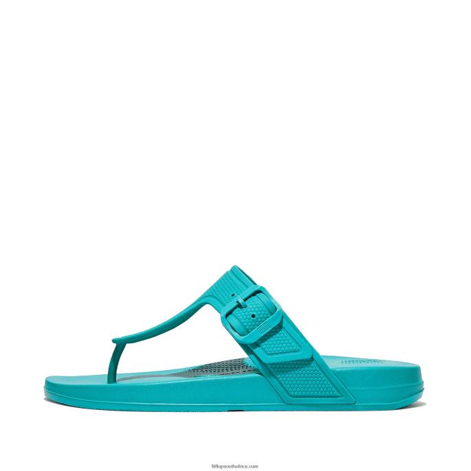 Women IQUSHION Adjustable Buckle Flip Flops Fitflop 882F6 Tahiti Blue