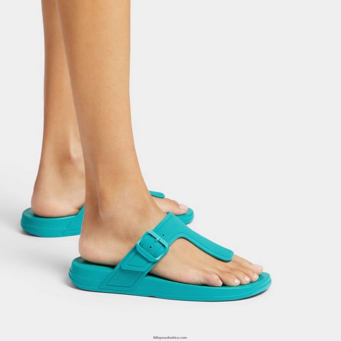 Women IQUSHION Adjustable Buckle Flip Flops Fitflop 882F6 Tahiti Blue