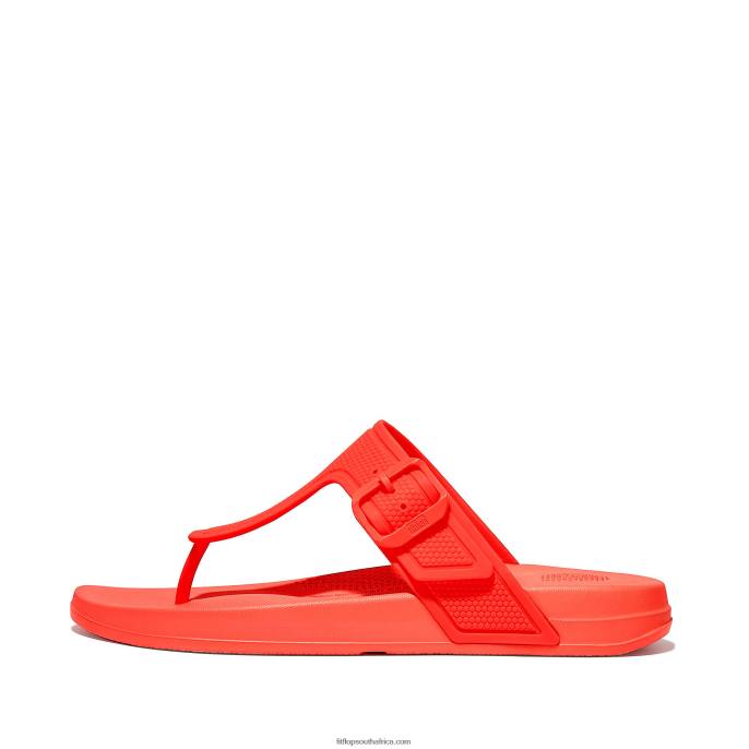 Women IQUSHION Adjustable Buckle Flip Flops Fitflop 882F7 Neon Orange