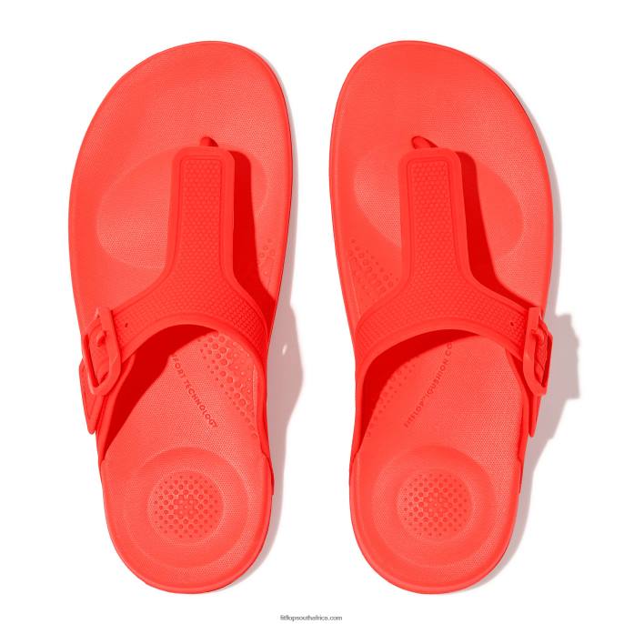 Women IQUSHION Adjustable Buckle Flip Flops Fitflop 882F7 Neon Orange