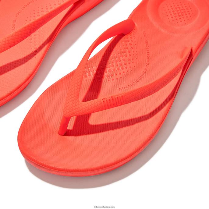 Women IQUSHION Ergonomic Flip Flops Fitflop 882F22 Neon Orange