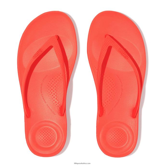 Women IQUSHION Ergonomic Flip Flops Fitflop 882F22 Neon Orange