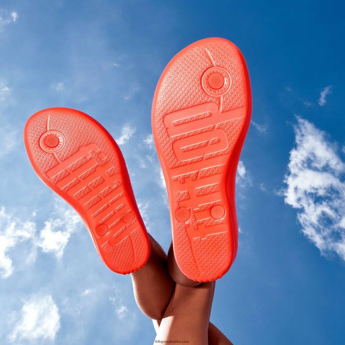 Women IQUSHION Ergonomic Flip Flops Fitflop 882F22 Neon Orange