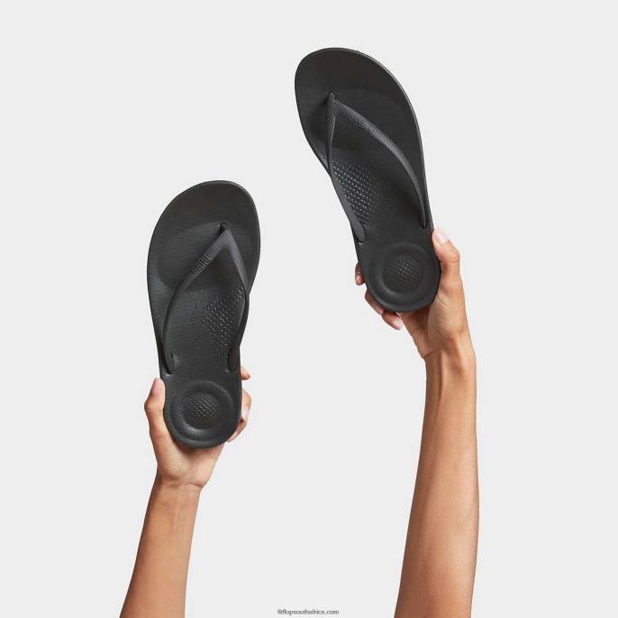 Women IQUSHION Ergonomic Flip Flops Fitflop 882F25 All Black