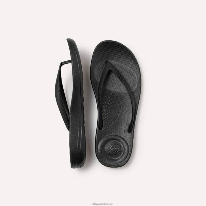 Women IQUSHION Ergonomic Flip Flops Fitflop 882F25 All Black