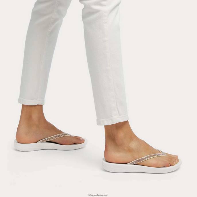 Women IQUSHION Sparkle Ergonomic Flip Flops Fitflop 882F14 Urban White