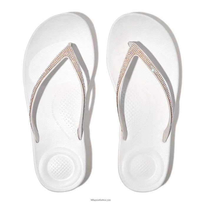 Women IQUSHION Sparkle Ergonomic Flip Flops Fitflop 882F14 Urban White