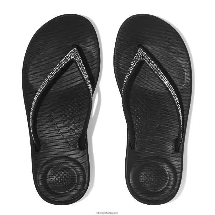 Women IQUSHION Sparkle Ergonomic Flip Flops Fitflop 882F16 Black
