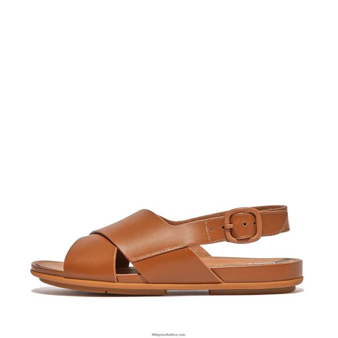 Women GRACIE Leather Crisscross Sandals Fitflop 882F69 Light Tan