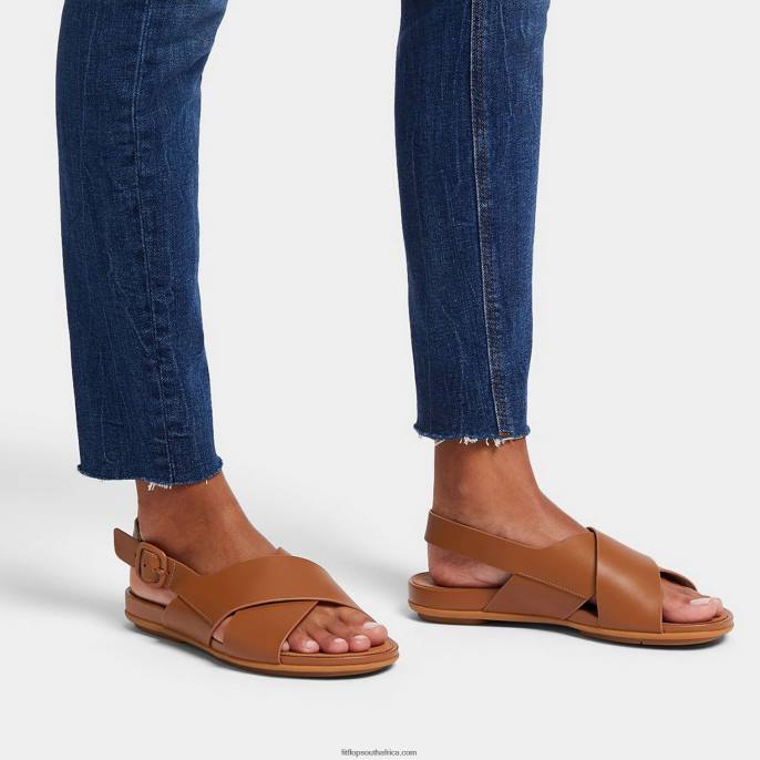 Women GRACIE Leather Crisscross Sandals Fitflop 882F69 Light Tan