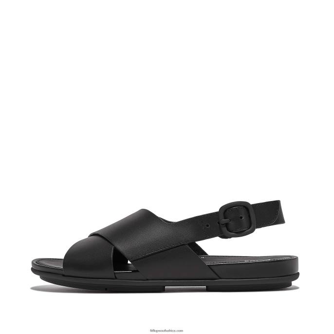 Women GRACIE Leather Crisscross Sandals Fitflop 882F70 All Black