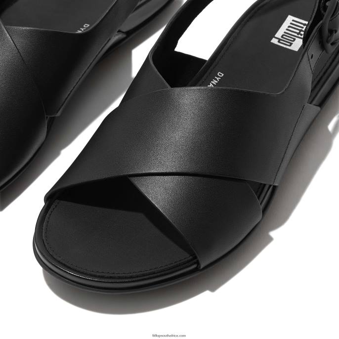 Women GRACIE Leather Crisscross Sandals Fitflop 882F70 All Black