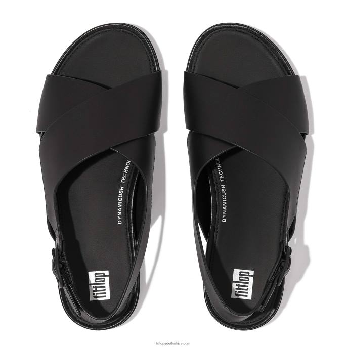 Women GRACIE Leather Crisscross Sandals Fitflop 882F70 All Black