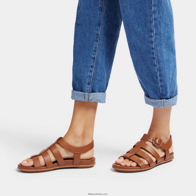 Women GRACIE Matt-Buckle Leather Fisherman Sandals Fitflop 882F44 Light Tan