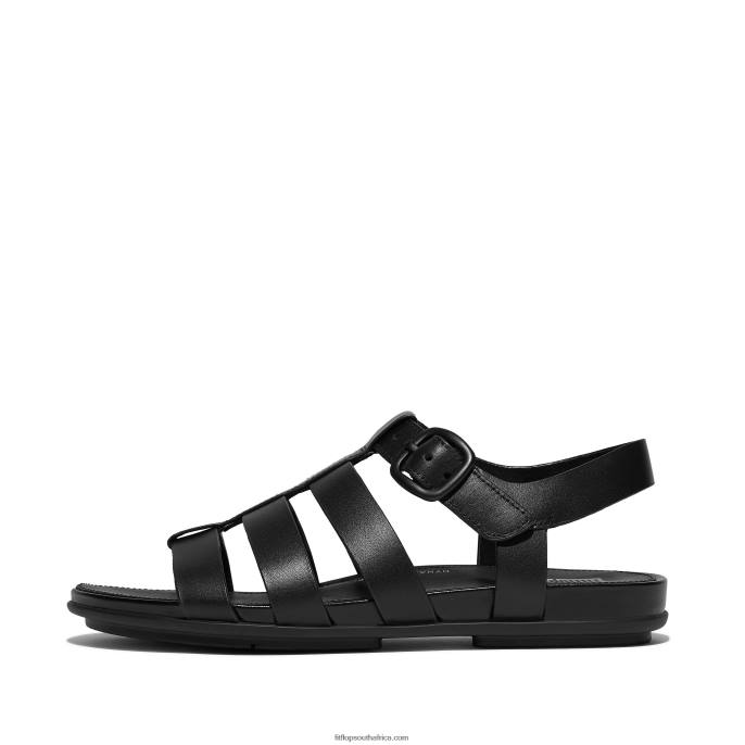 Women GRACIE Matt-Buckle Leather Fisherman Sandals Fitflop 882F46 All Black