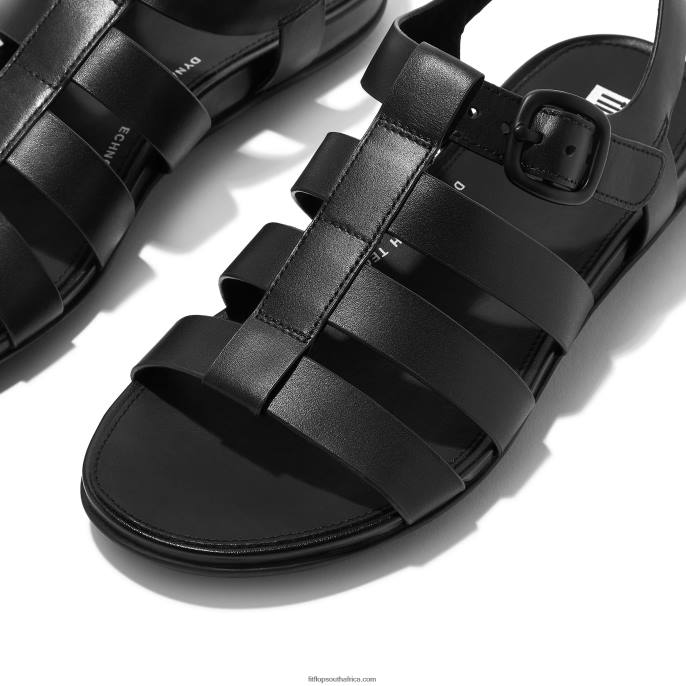 Women GRACIE Matt-Buckle Leather Fisherman Sandals Fitflop 882F46 All Black