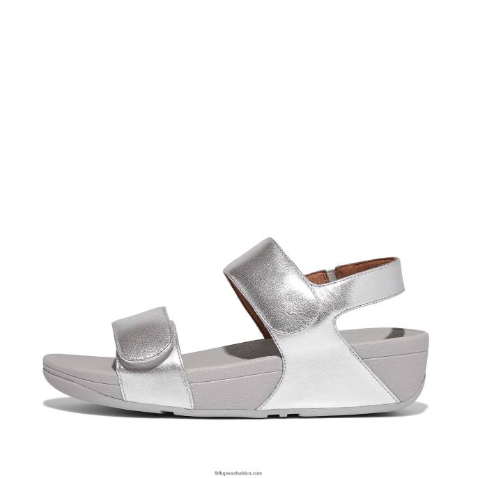 Women LULU Adjustable Leather Sandals Fitflop 882F54 Silver