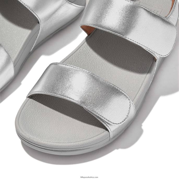 Women LULU Adjustable Leather Sandals Fitflop 882F54 Silver
