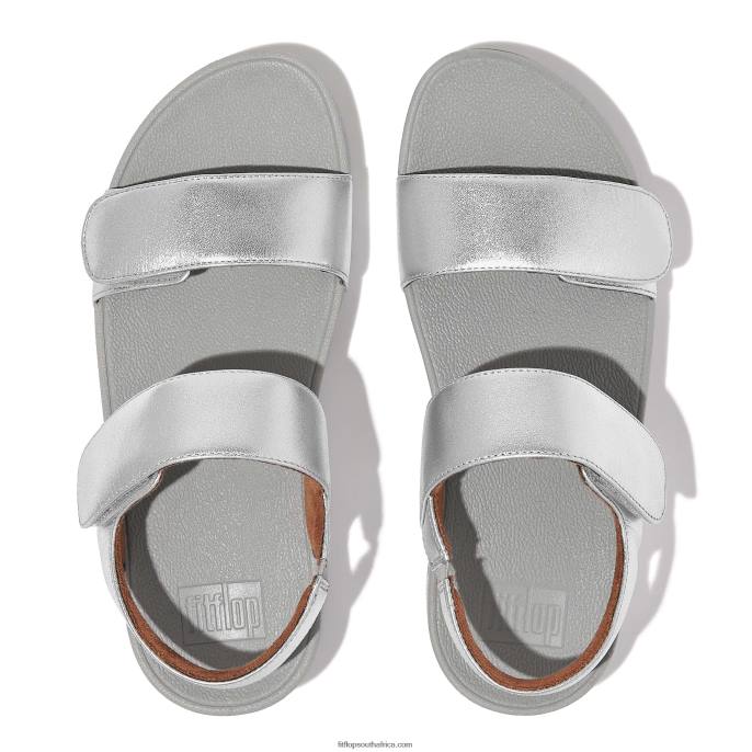 Women LULU Adjustable Leather Sandals Fitflop 882F54 Silver