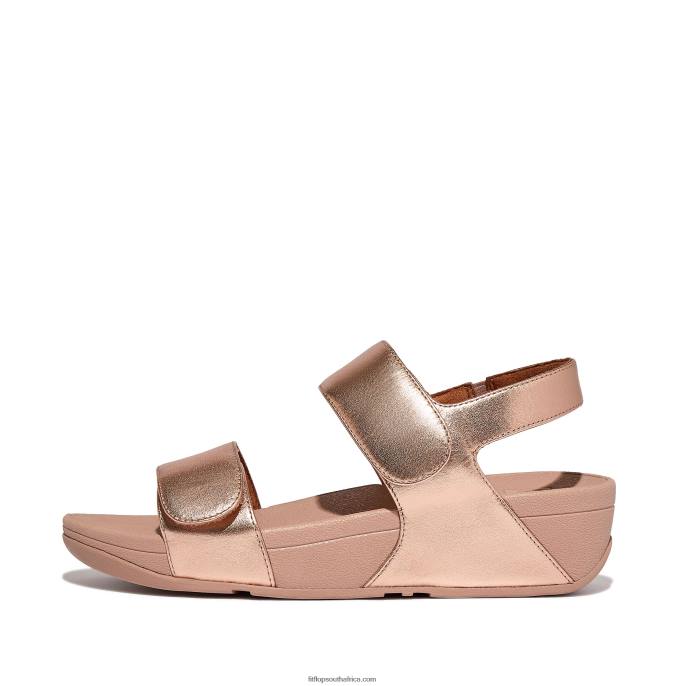 Women LULU Adjustable Leather Sandals Fitflop 882F57 Rose Gold