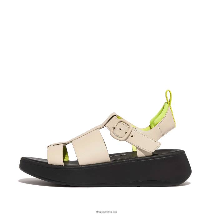 Women F-MODE Neon-Pop Leather Flatform Fisherman Sandals Fitflop 882F47 Stone/Yellow