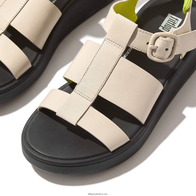 Women F-MODE Neon-Pop Leather Flatform Fisherman Sandals Fitflop 882F47 Stone/Yellow