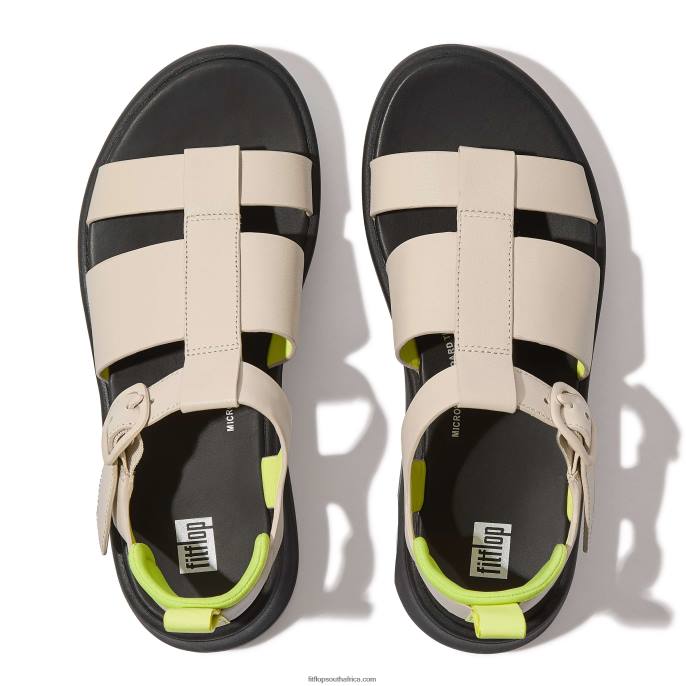 Women F-MODE Neon-Pop Leather Flatform Fisherman Sandals Fitflop 882F47 Stone/Yellow