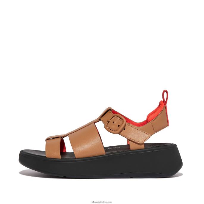 Women F-MODE Neon-Pop Leather Flatform Fisherman Sandals Fitflop 882F48 Latte Tan/Orange