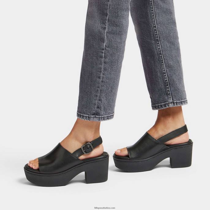 Women PILAR Leather Platform Sandals Fitflop 882F58 All Black