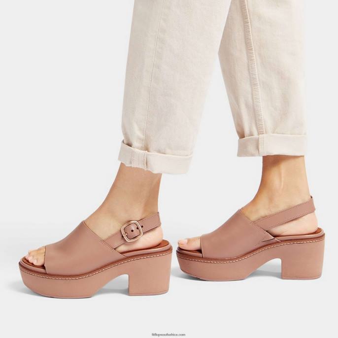 Women PILAR Leather Platform Sandals Fitflop 882F59 Beige Buff