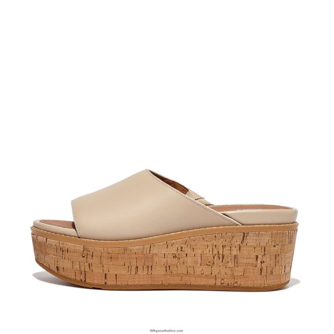 Women ELOISE Cork-Wrap Leather Wedge Slides Fitflop 882F152 Stone Beige