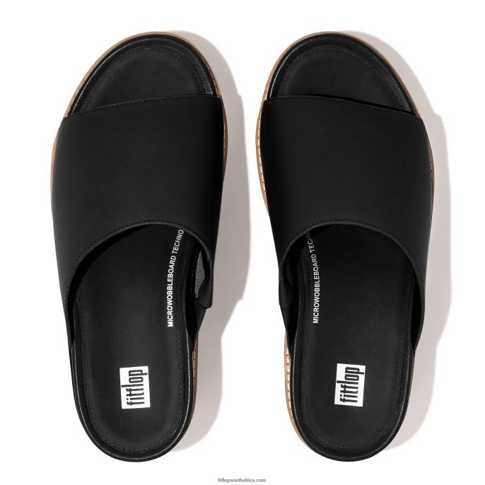 Women ELOISE Cork-Wrap Leather Wedge Slides Fitflop 882F153 Black