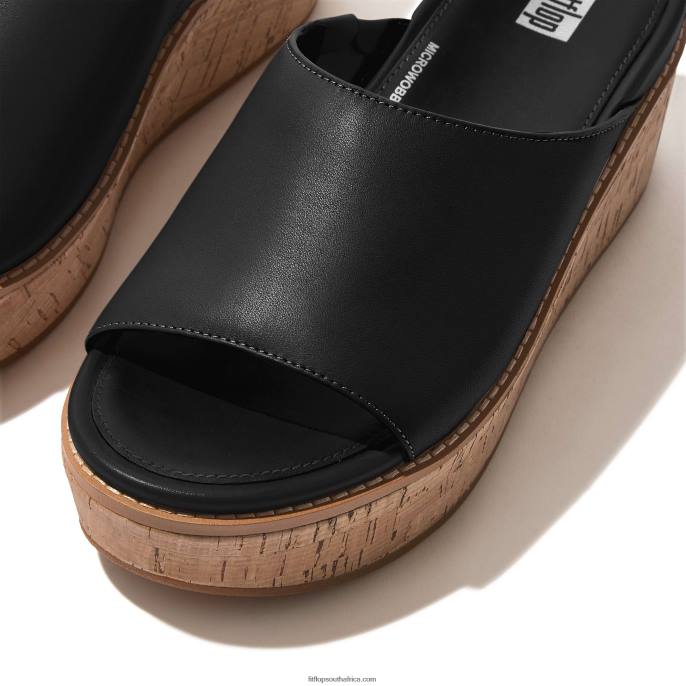 Women ELOISE Cork-Wrap Leather Wedge Slides Fitflop 882F153 Black