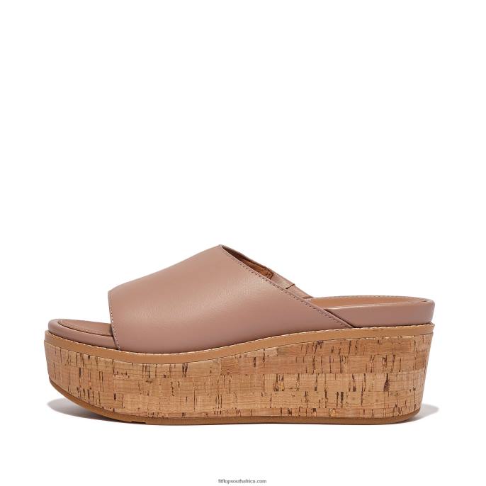 Women ELOISE Cork-Wrap Leather Wedge Slides Fitflop 882F154 Beige