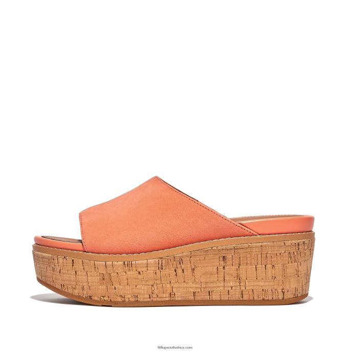 Women ELOISE Cork-Wrap Suede Wedge Slides Fitflop 882F155 Sunshine Coral