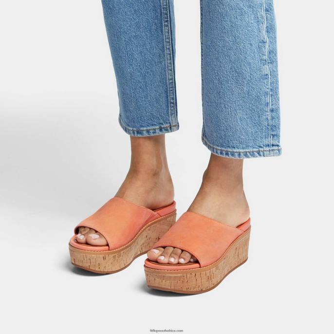 Women ELOISE Cork-Wrap Suede Wedge Slides Fitflop 882F155 Sunshine Coral