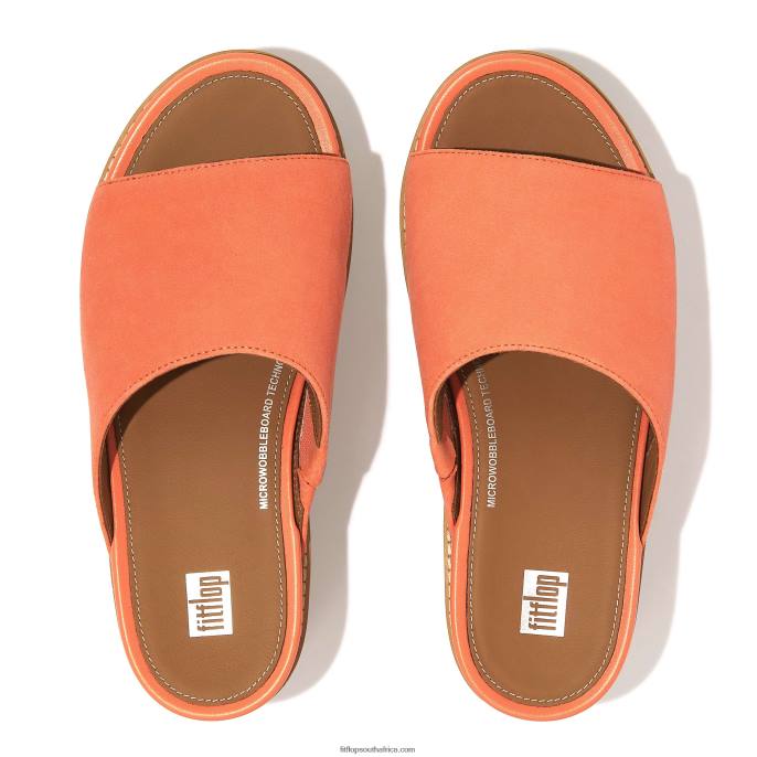 Women ELOISE Cork-Wrap Suede Wedge Slides Fitflop 882F155 Sunshine Coral