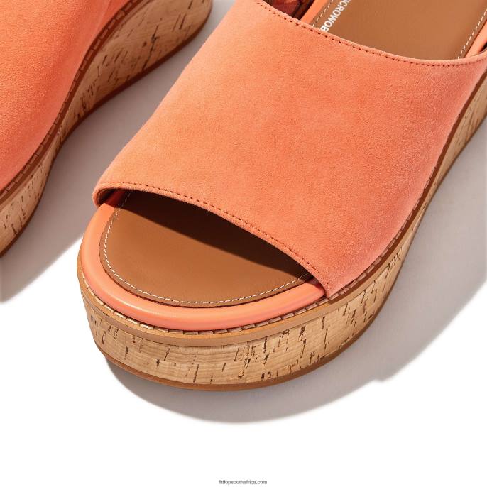 Women ELOISE Cork-Wrap Suede Wedge Slides Fitflop 882F155 Sunshine Coral
