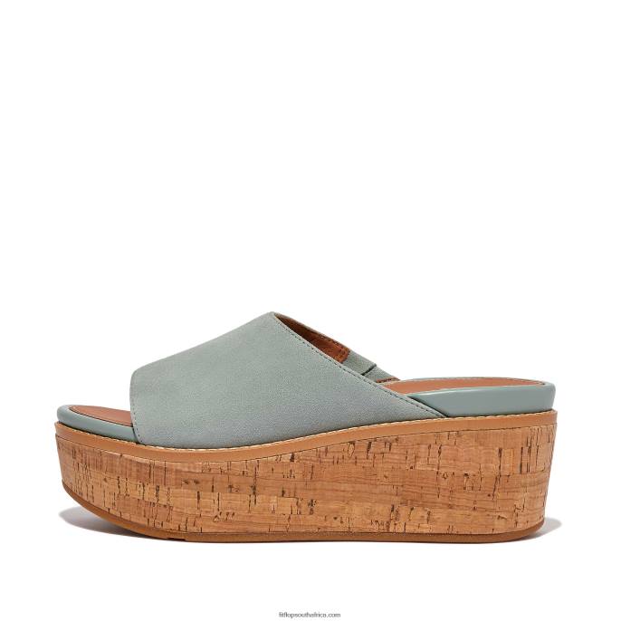 Women ELOISE Cork-Wrap Suede Wedge Slides Fitflop 882F156 Cool Blue